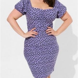 NWT Torrid Betsey Johnson 5X 28 Foxy Ruched Dress Purple Black Flowers